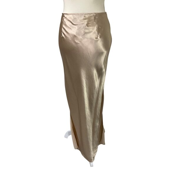 Ferragamo Satin Skirt in Beige 38 New Womens Maxi Gold Long Formal - Picture 9 of 15